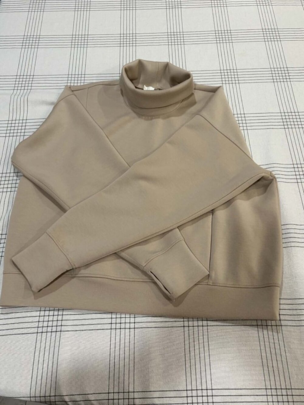 Zella Luxe Tencel Modal Ribbed Cowl Neck Sweatshirt Tan Beige - Size L